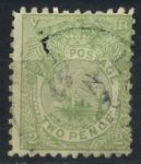 Фиджи 1891-1902 гг. • Gb# 89a • 2 d. • осн. выпуск (изумрудно-зелен.) • местное каноэ • Used VF