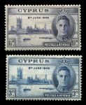 Кипр 1946 г. • Gb# 164-5 • 1 ½ и 3 pi. • выпуск Победы • MH OG VF • полн. серия
