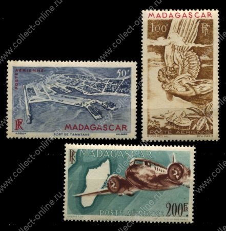 Мадагаскар 1946 г. • Iv# A63-64A • 50,100 и 200 fr. • авиапочта • MNH OG* VF • полн. серия ( кат.- €18 )