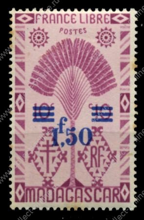 Мадагаскар 1944 г. • Iv# 287 • 1.50 fr. на 10 c. • осн. выпуск • надпечатка нов. номинала • MNH OG* VF ( кат. - €1.50 )