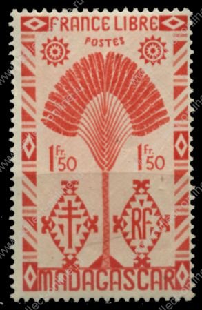 Мадагаскар 1943 г. • Iv# 272 • 1.50 fr. • осн. выпуск • стилизованное дерево путешественников • MNH OG* VF