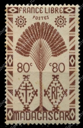 Мадагаскар 1943 г. • Iv# 270 • 80 c. • осн. выпуск • стилизованное дерево путешественников • MNH OG* VF
