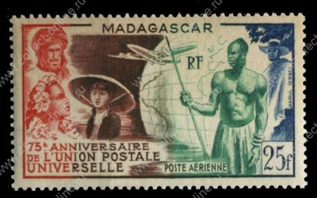 Мадагаскар 1949 г. • Iv# A73 • 25 fr. • 75-летие Всемирного Почтового Союза(UPU) • авиапочта • MNG** VF ( кат.- €6- )