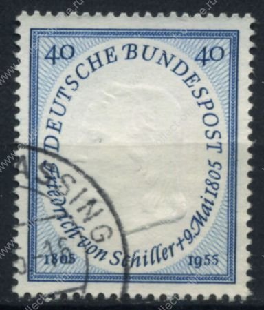 Германия ФРГ 1955 г. Mi# 210 • 40 pf. • Фридрих Шиллер • 150 лет со дня смерти • Used XF ( кат.- €7 )