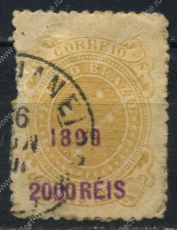 Бразилия 1899 г. • SC# 158 • 2000 R. на 1000 R. • надпечатка нов. номинала • Used F- ( кат. - $6 )