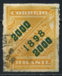 Бразилия 1898 г. • SC# 127 • 2000 R. на 1000 R. • надпечатка(зеленая) нов. номинала • Used VF ( кат. - $20 )