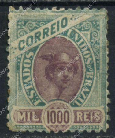 Бразилия 1894-97 гг. • SC# 122 • 1000 R. • без в.з. • стандарт • MH OG VF- ( кат. - $75 )