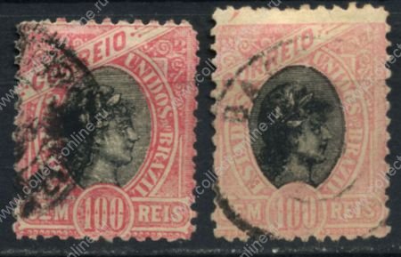 Бразилия 1894-97 гг. • SC# 116 • 100 R. • без в.з. • стандарт • 2 марки разн. цвета • Used VF 