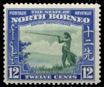 Северное Борнео 1939 г. • Gb# 310 • 12 c. • Георг VI • осн. выпуск • Виды и фауна • воин с пневмодротиком • MH OG XF ( кат. - £50 )