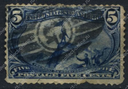 США 1898 г. • SC# 288 • 5 c. • Выставка "Транс-Миссисипи" • Джон Чарльз Фримонт с флагом • Used VG • ( кат. - $25.00 )