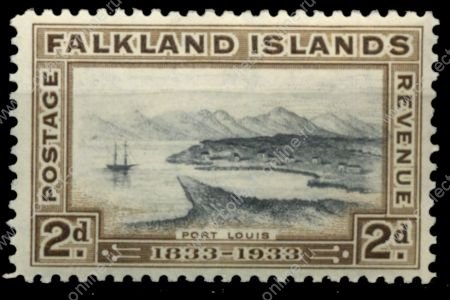 Фолклендские о-ва 1933 г. • Gb# 130 • 2 d. • 100-летие Британской администрации • бухта Порт-Луиса • MH OG XF ( кат.- £15 )