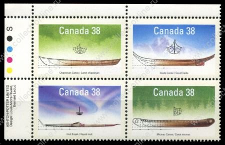 Канада 1989 г. SC# 1229-32a • 38 c.(4) • каноэ и каяки • MNH OG XF • полн. серия • кв. блок