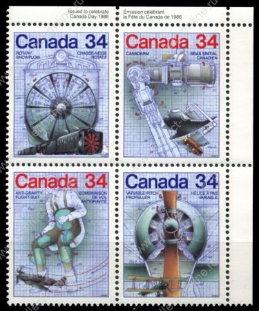 Канада 1986 г. SC# 1099-1102a • 34 c.(4) • изобретения и инновации в авиации • MNH OG XF • полн. серия • кв. блок