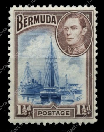 Бермуды 1938-52 гг. Gb# 111 • 1 ½ d • Георг VI основной выпуск • парусник в порту Гамильтона • MNH OG VF ( кат.- £10 )