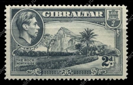Гибралтар 1938-51 гг. Gb# 124 • 2 d. • Георг VI основной выпуск • северная сторона скалы Гибралтар (перф. - 14) • MNH OG XF ( кат.- £32 )