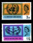 Великобритания 1965 г. • Gb# 681-2 • 3 d. и 1s.6d. • Международный год кооперации • 20-летие ООН • полн. серия • MNH OG XF
