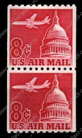 США 1962 г. SC# C65 • 8 c. • самолет над Капитолием • из рулона • авиапочта • MNH OG XF • пара 
