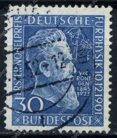 Германия ФРГ 1951 г. Mi# 147 • 30 pf. • 50-летие вручения Нобелевской премии Вильге?льму Рентге?ну • Used XF ( кат.- €20 )