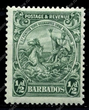 Барбадос 1925-1931 гг. • Gb# 230a • ½ d. • основной выпуск • "Правь Британия" • перф. 13½x12½ • MNH OG XF ( кат.- £9 )