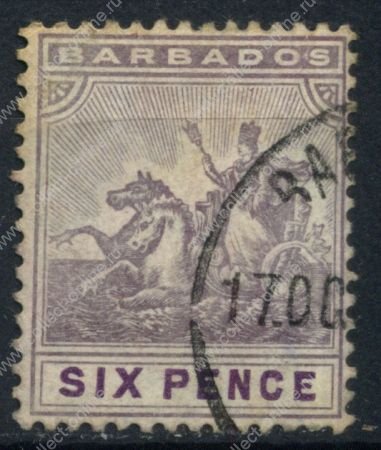 Барбадос 1909-10 гг. GB# 168 • 6d. • "Правь Британия!" • Used XF ( кат. - £30.00)