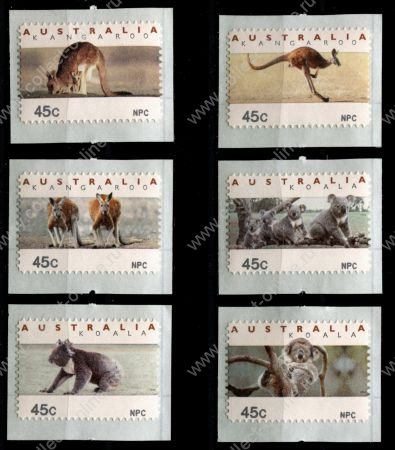 Австралия 1994 г. • Sc# 1288-1293 • 45 c.(6) • дикие животные(кенгуру и коалы) • самоклейки полн. серия • MNH OG VF ( кат. - $7 )