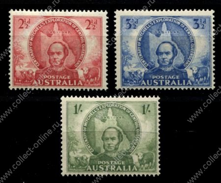 Австралия 1946 г. • Gb# 216-218 • 2½ d. - 1 sh. • 100-летие исследования Квинсленда • полн. серия • MH OG VF ( кат. - £3 )