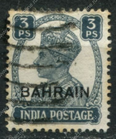 Бахрейн 1942-1945 гг. • Gb# 38 • 3 p. • Георг VI • надп. на м. Индии • стандарт • Used F-VF ( кат.- £3 )