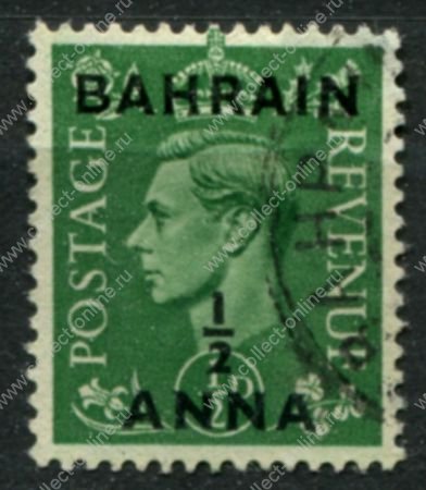 Бахрейн 1948-1949 гг. • Gb# 51 • ½ a. на ½ d. • Георг VI • надп. на м. Великобритании • стандарт • Used VF ( кат.- £1.5 )