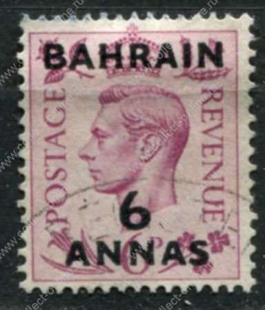 Бахрейн 1948-1949 гг. • Gb# 57 • 6 a. на 6 d. • Георг VI • надп. на м. Великобритании • стандарт • Used F-VF