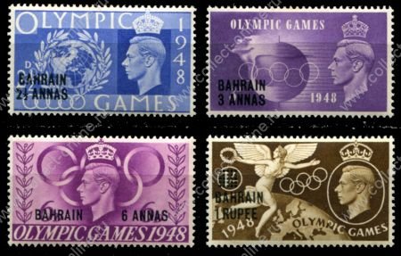 Бахрейн 1948 г. • Gb# 63-6 • 2½ a. - 1 R. • Летние Олимпийские Игры, Лондон • надп. на м. Великобритании • полн. серия • MH OG VF