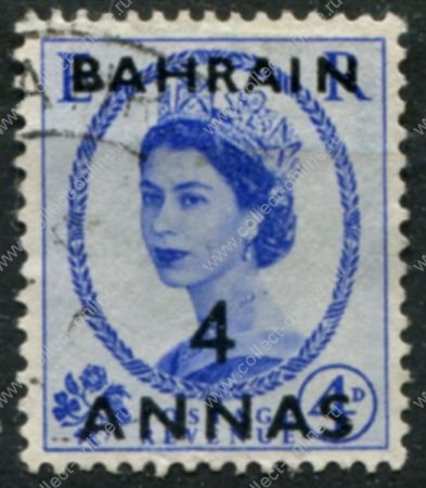 Бахрейн 1952-1954 гг. • Gb# 86 • 4 a. на 4 d. • Елизавета II • надп. на м. Великобритании • стандарт • Used F-VF