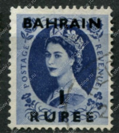 Бахрейн 1952-1954 гг. • Gb# 89 • 1 R. на 1 sh. • Елизавета II • надп. на м. Великобритании • стандарт • Used F-VF