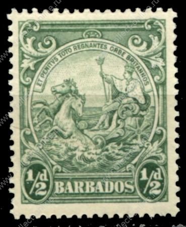 Барбадос 1938-1947 гг. • Gb# 248 • ½ d. • "Правь Британия" • зелён. • стандарт • MH OG VF ( кат. - £6 )