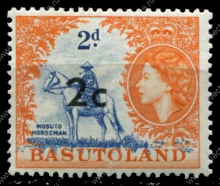 Басутоленд 1961 г. • Gb# 60 • 2 c. на 2 d. • Елизавета II • основной выпуск • надпечатка нов. номинала в центах • MH OG VF