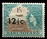 Басутоленд 1961 г. • Gb# 64 • 12½ c. на 1s.3d. • Елизавета II • основной выпуск • надпечатка(тип I) нов. номинала в центах • MH OG VF ( кат. - £19 )