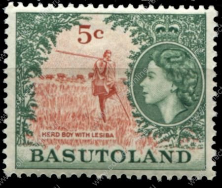 Басутоленд 1961-1963 гг. • Gb# 74 • 5 c. • Елизавета II • основной выпуск • пастух с лесиба • MH OG VF