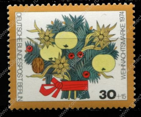 Западный Берлин 1974 г. • Mi# 481 • Рождество • букет с яблоками • MNH OG XF ( кат.- €1 )