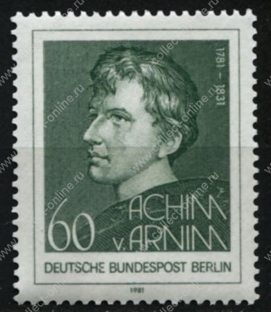 Западный Берлин 1981 г. • Mi# 637 • 60 pf. • Ахим фон Арним(поэт) • 200 лет со дня рождения • MNH OG XF ( кат.- €1.20 )