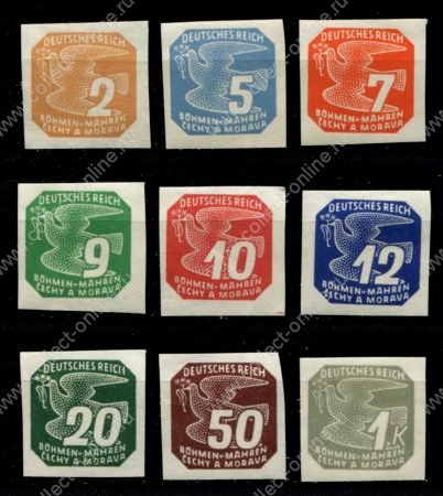 Богемия и Моравия 1939 г. • Mi# 42-50 • 60 h. - 1 Kr. • стандарт (для доставки газет) • полн. серия • MH OG VF
