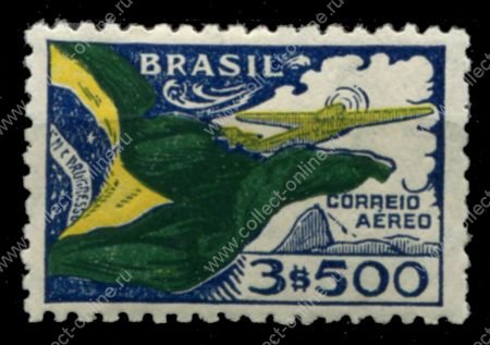Бразилия 1933 г. • Sc# C31 • 3500 r. • флаг Бразилии и самолет • авиапочта • MNH OG XF ( кат. - $10+ )