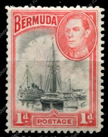 Бермуды 1938-1952 гг. • Gb# 110 • 1 d • Георг VI основной выпуск • парусник в порту Гамильтона • MH OG VF