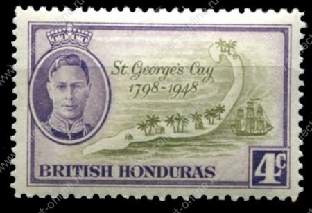 Британский Гондурас 1949 гг. • Gb# 168 • 4 c. • 150-летие битвы у рифа св. Георгия • карта острова • MNH OG VF