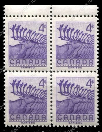 Канада 1956 г. • SC# 360 • 4 c. • Национальная неделя защиты дикой природы • олени • кв.блок • MNH OG XF