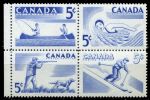 Канада 1957 г. • SC# 365-8a • 5 c.(4) • Спортивный отдых • MNH OG XF • полн. серия • кв. блок