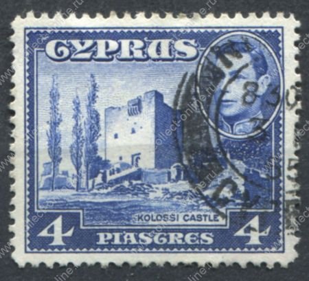 Кипр 1938-1951 гг. • Gb# 156b • 4 pi. • Георг VI • осн. выпуск • Замок Колосси (г. Лимасол) • Used VF