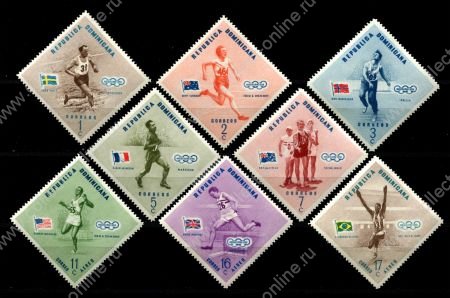 Доминикана 1956 г. • Mi# 585A-592A • 1 - 17 c. • Летние Олимпийские Игры, Мельбурн • полн. серия • MNH OG VF