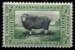Фолклендские о-ва 1933 г. • Gb# 127 • ½ d. • 100-летие Британского управления островами • овца • MH OG XF ( кат.- £4.00 )