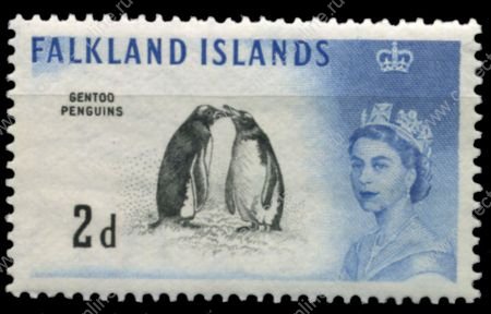 Фолклендские о-ва 1960-1966 гг. • Gb# 195 • 2 d. • Елизавета II основной выпуск • Птицы • пингвины • MH OG XF ( кат.- £5 )