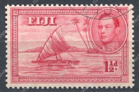 Фиджи 1938-1955 гг. • Gb# 251 • 1 ½ d. • Георг VI осн. выпуск • "пустое каноэ" • Used F-VF