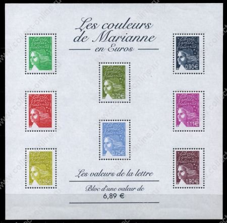 Франция 2003 г. • SC# 2957a • €6.89 • Марианна • MNH OG XF • блок ( кат.- $22 )